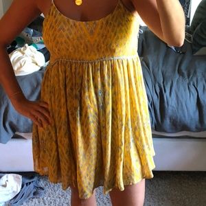 Free People Yellow/Gray Printed Summer Dress
